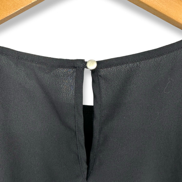 Calvin Klein | Small | Semi-Sheer Silky Ruffle Cap Sleeve Keyhole Closure Blouse - Picture 5 of 7